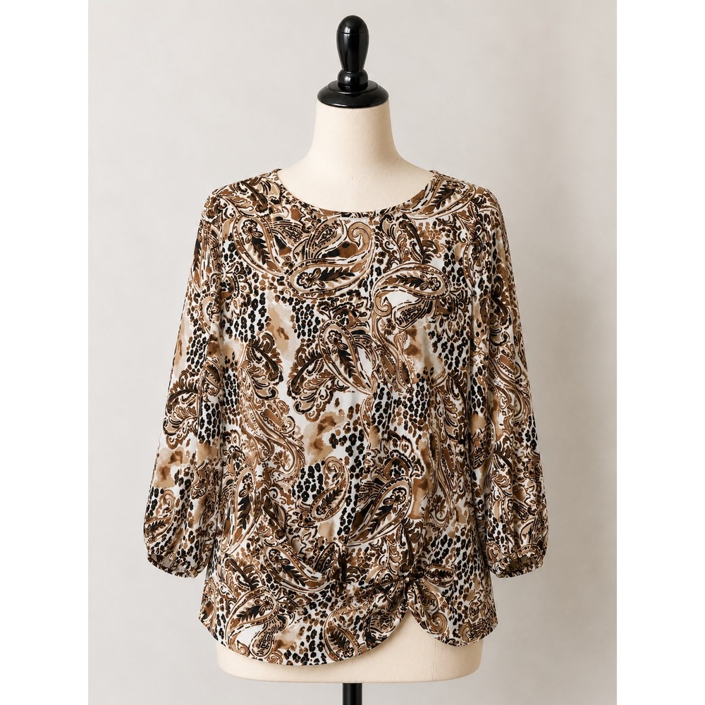 Counterparts Women Brown Paisley Leopard‎ Print Twist Front Blouse Top Large